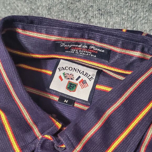 Vintage 90s Faconnable Albert Goldberg Shirt Mens M Navy Striped Button Down - Picture 2 of 10